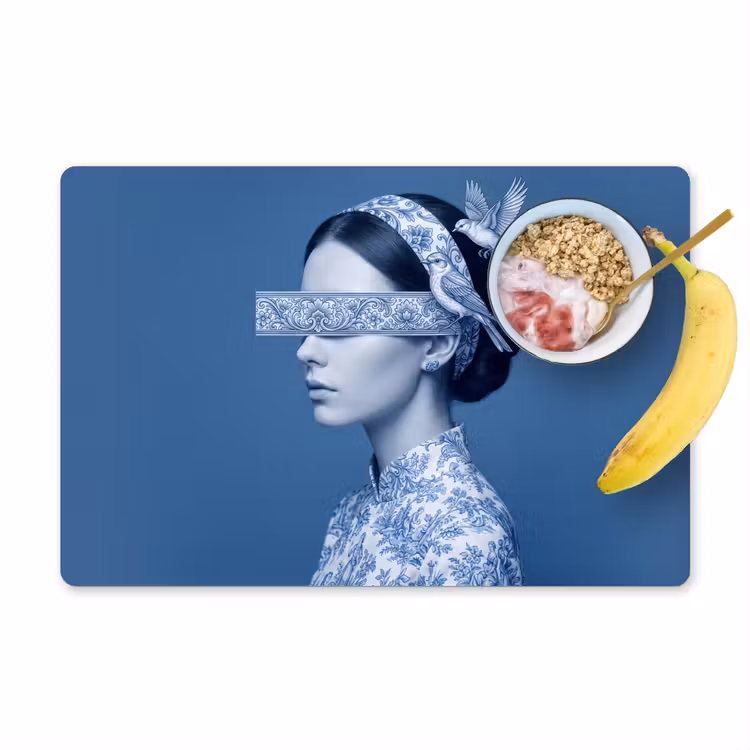 Placemat - 6 stuks - Portret - Klassiek - Wit - Blauw — 1