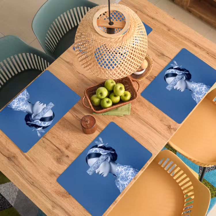 Placemat - 6 stuks - Portret - Klassiek - Wit - Blauw — 6