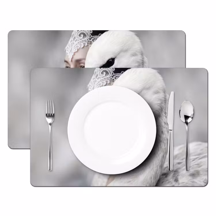 Placemat - 6 stuks - Vrouw - Zwaan - Wit — 2