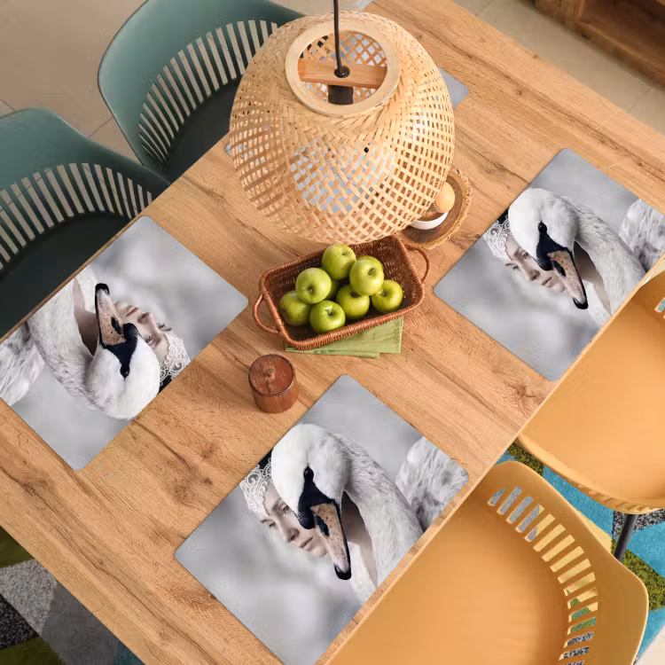 Placemat - 6 stuks - Vrouw - Zwaan - Wit — 6