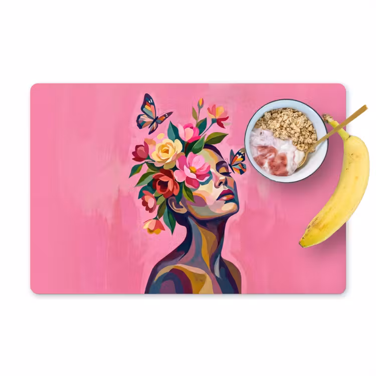 Placemat - 6 stuks - Vrouwengezicht - Vlinders - Kleurrijk — 1