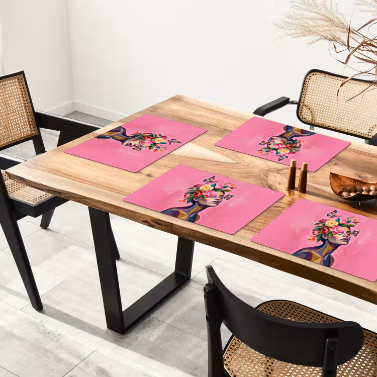 Placemat - 6 stuks - Vrouwengezicht - Vlinders - Kleurrijk — 5