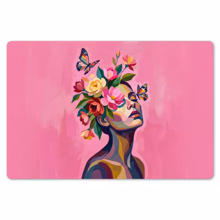 Placemat - 6 stuks - Vrouwengezicht - Vlinders - Kleurrijk — 7