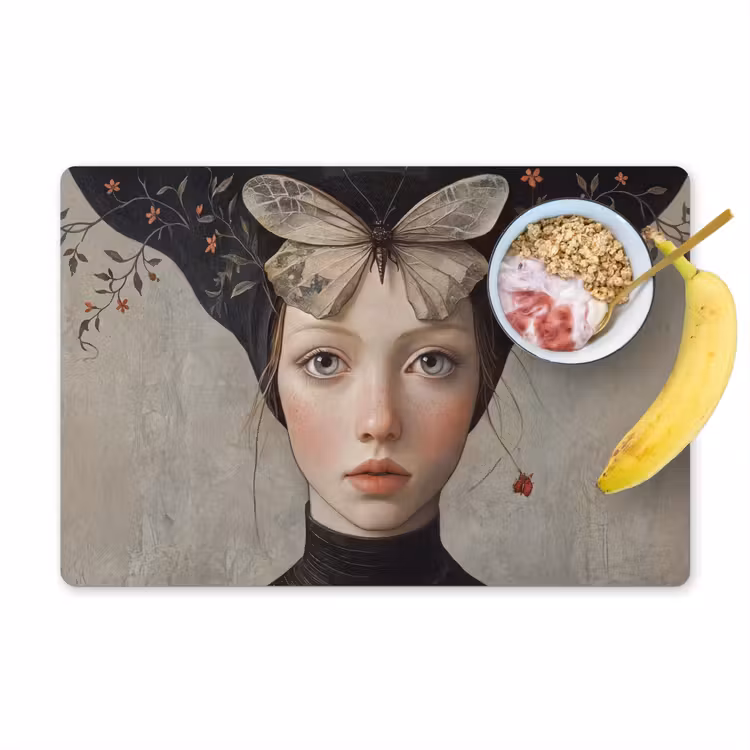Placemat - 6 stuks - Woman - Butterfly - Art - Classic - Muted — 1
