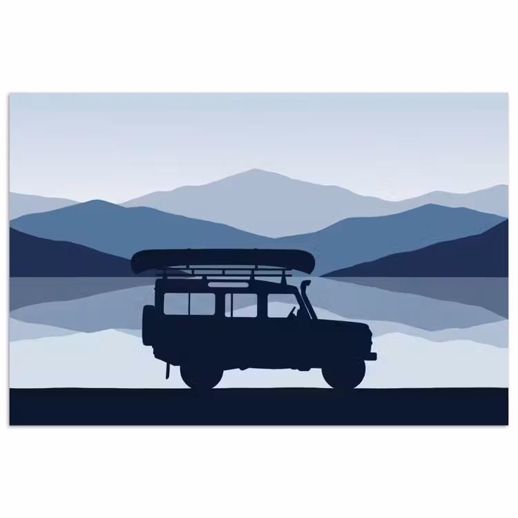 Poster - Auto - Meer - Bergen - Blauw — 1