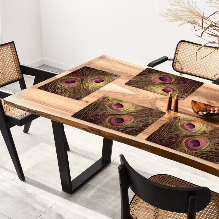 Placemat - 6 stuks - Pauw - Veren - Paars - Groen — 5