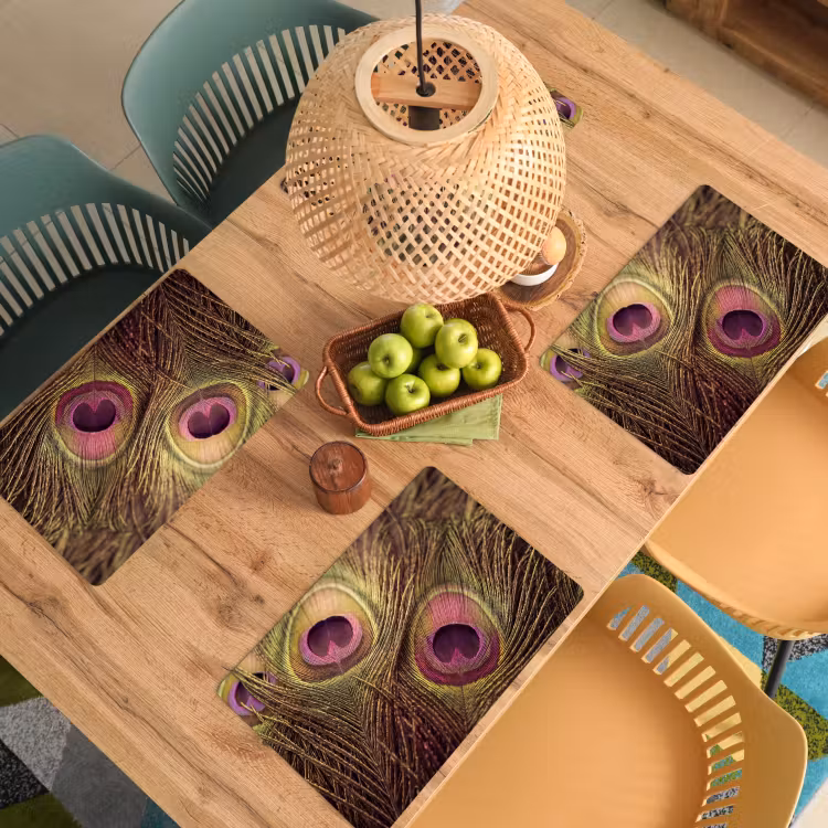 Placemat - 6 stuks - Pauw - Veren - Paars - Groen — 6