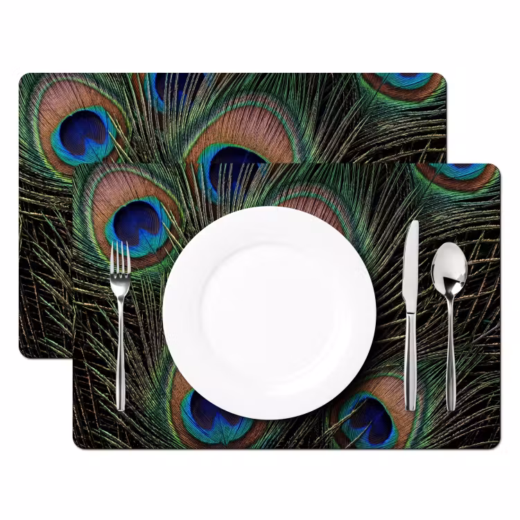 Placemat - 6 stuks - Pauwenveren - Klassiek - Groen — 2