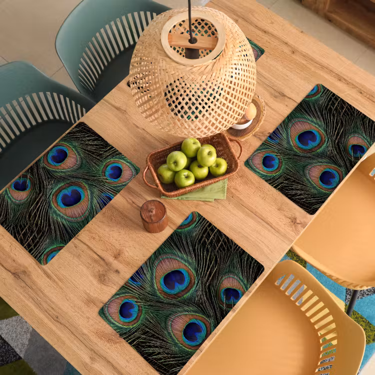 Placemat - 6 stuks - Pauwenveren - Klassiek - Groen — 6