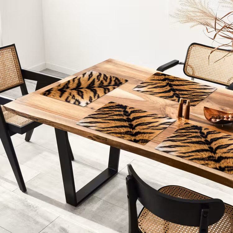Placemat - 6 stuks - Realistisch - Tijgervacht - Zwart — 5