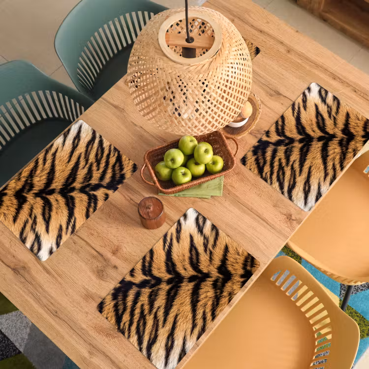 Placemat - 6 stuks - Realistisch - Tijgervacht - Zwart — 6