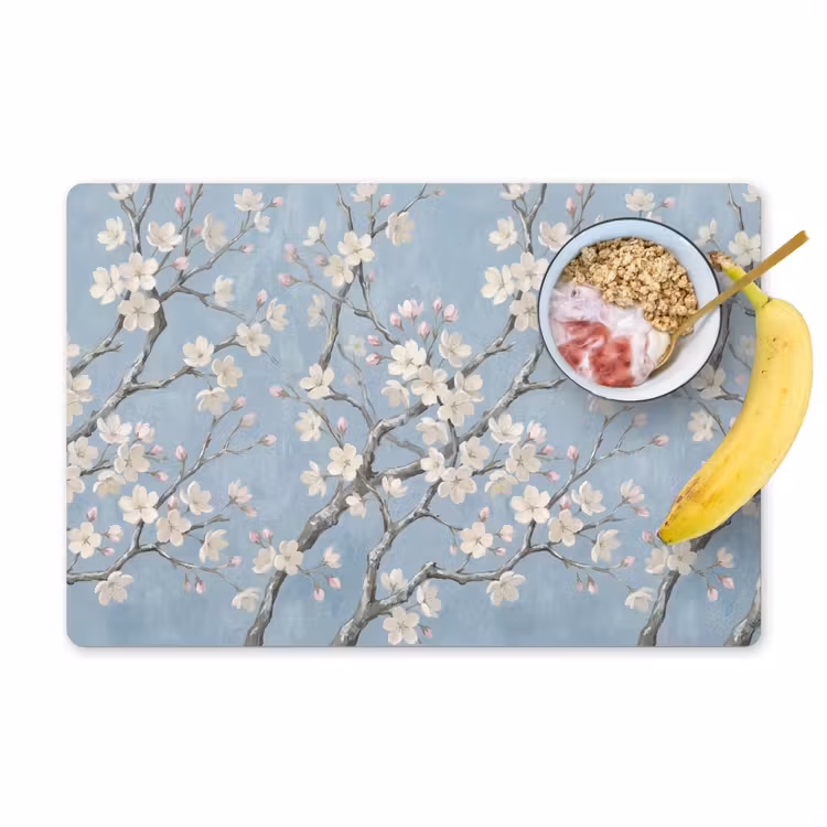 Placemat - 6 stuks - Takken - Kersenbloesem - Blauw — 1