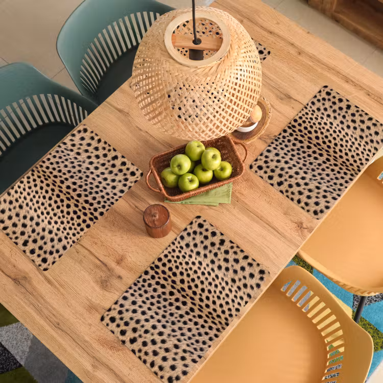 Placemat - 6 stuks - Vacht - Jachtluipaard - Zwart - Wit — 6