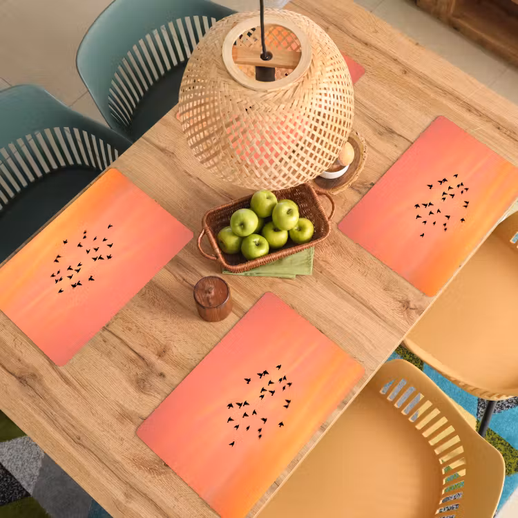 Placemat - 6 stuks - Zwerm - Vogels - Oranje — 6
