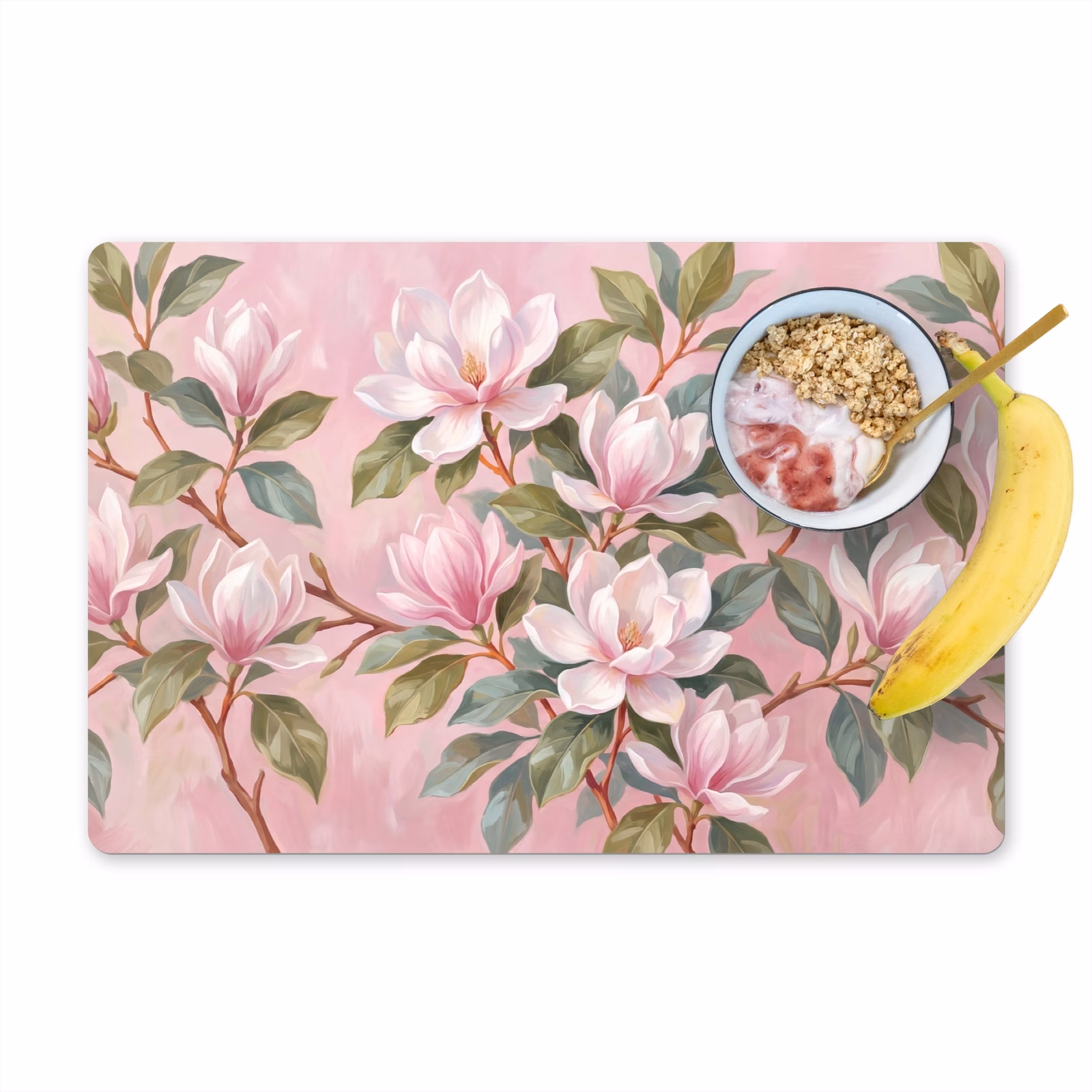 Placemat - 6 stuks - Magnolia's - Patroon - Roze — 1