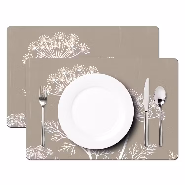 Placemat - 6 stuks - Grafisch - Fluitenkruid - Taupe — 2