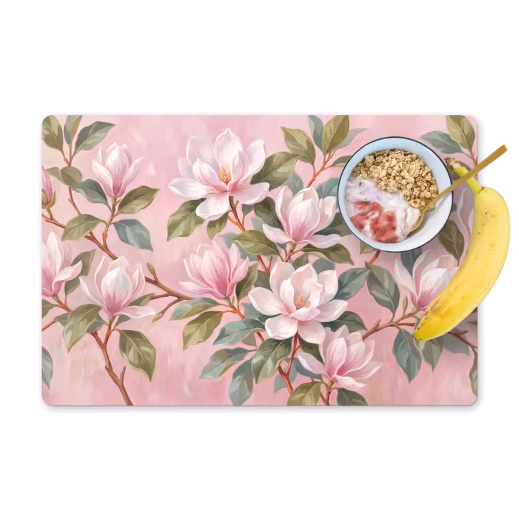 Placemat - 6 stuks - Magnolia's - Patroon - Roze — 1