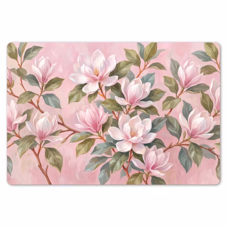 Placemat - 6 stuks - Magnolia's - Patroon - Roze — 7