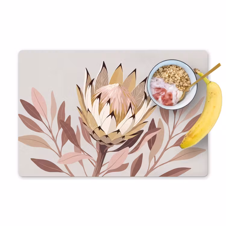 Placemat - 6 stuks - Protea - Bloem - Botanisch - Beige — 1