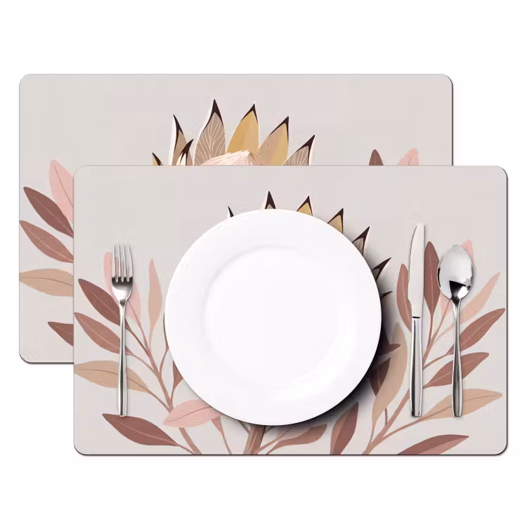 Placemat - 6 stuks - Protea - Bloem - Botanisch - Beige — 2