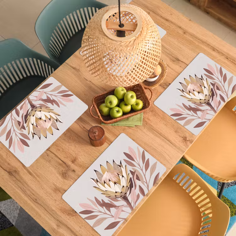 Placemat - 6 stuks - Protea - Bloem - Botanisch - Beige — 6