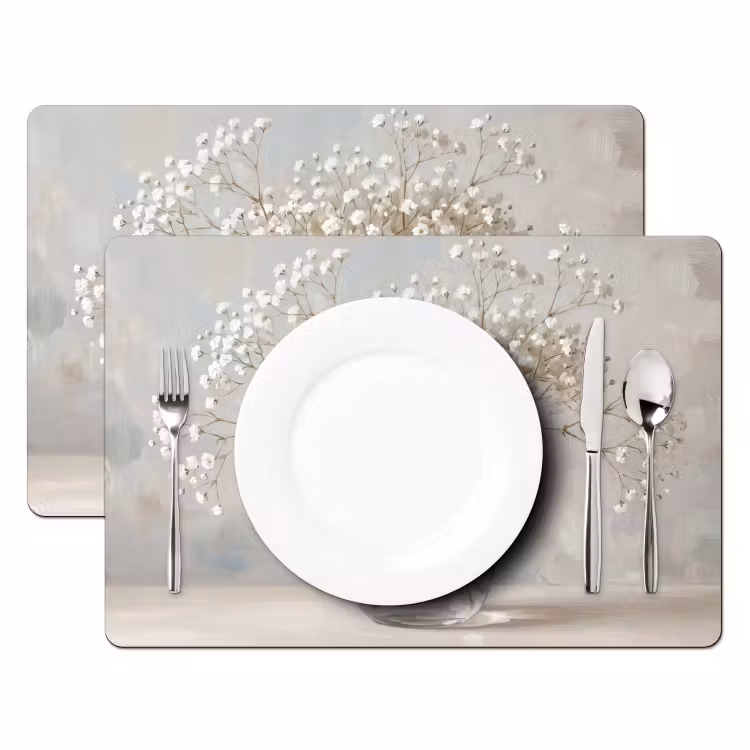Placemat - 6 stuks - Vaas - Gipskruid - Wit — 2