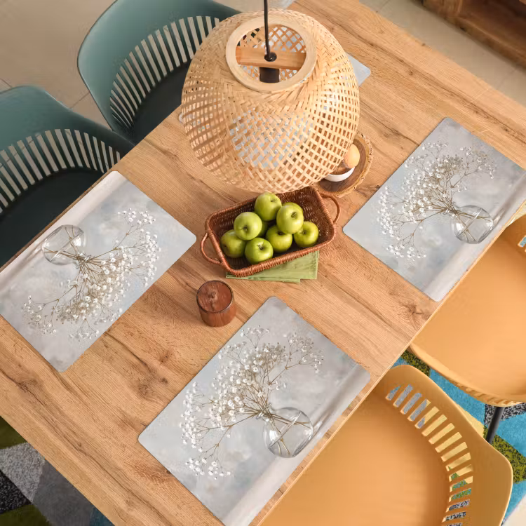 Placemat - 6 stuks - Vaas - Gipskruid - Wit — 6