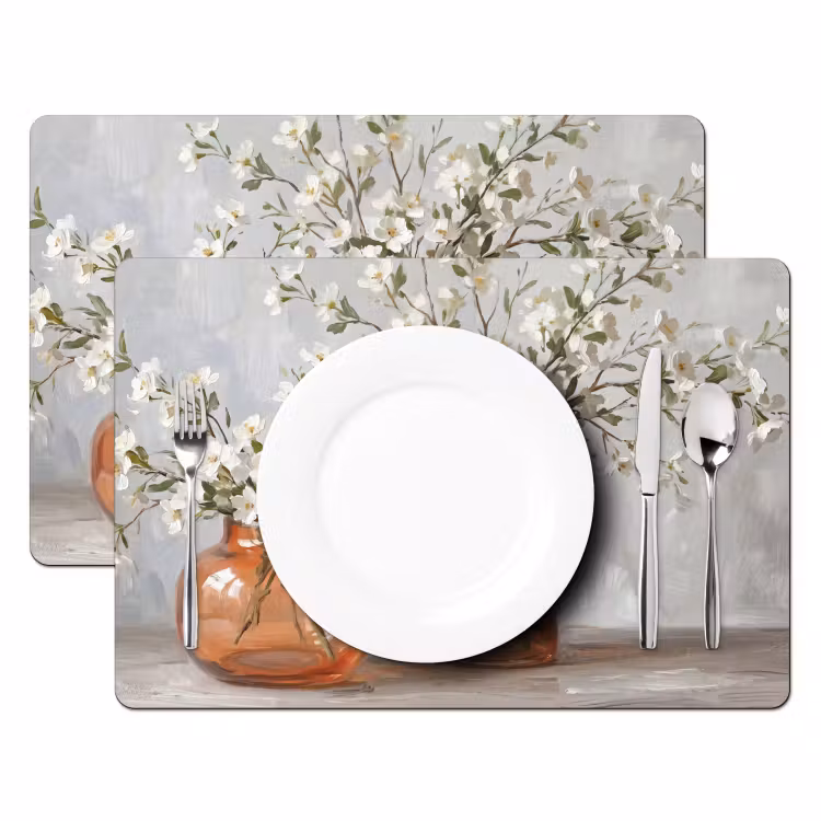 Placemat - 6 stuks - Vazen - Bloemen - Oranje — 2