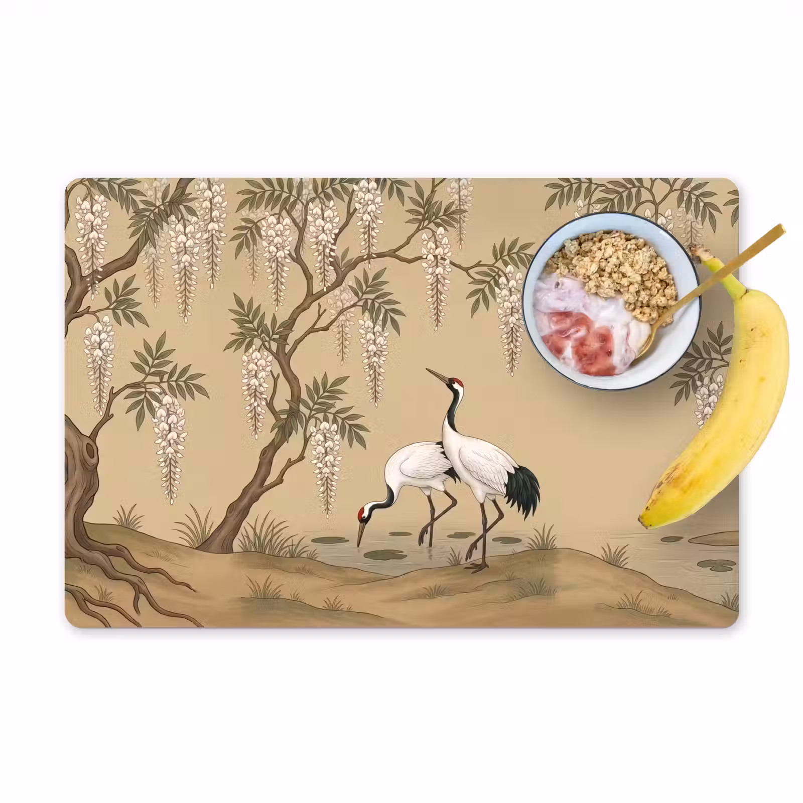 Placemat - 6 stuks - Kraanvogels - Water - Beige — 1