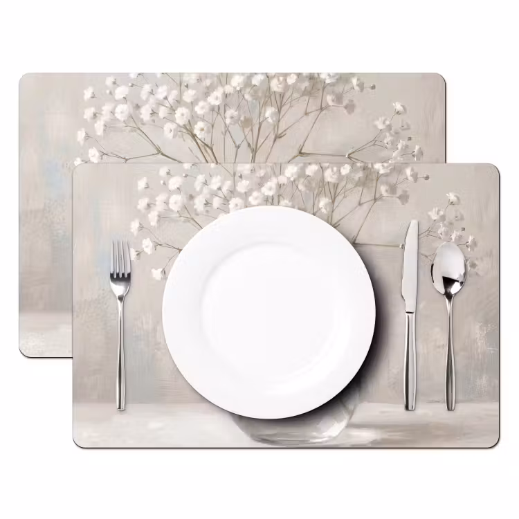 Placemat - 6 stuks - Gipskruid - Vaas - Wit — 2