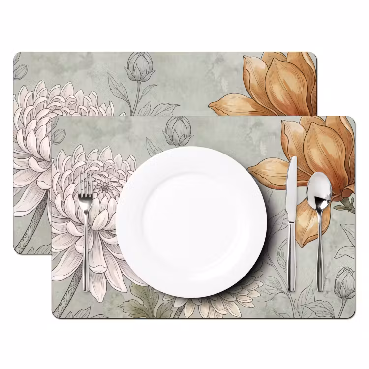 Placemat - 6 stuks - Illustratie - Bloemen - Groen — 2