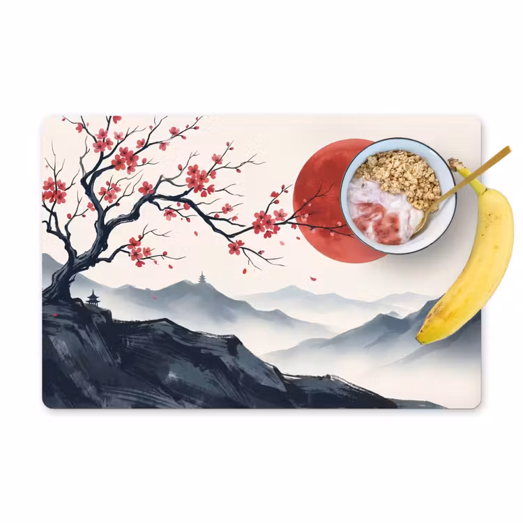 Placemat - 6 stuks - Kersenbloesem - Oosters - Rood — 1