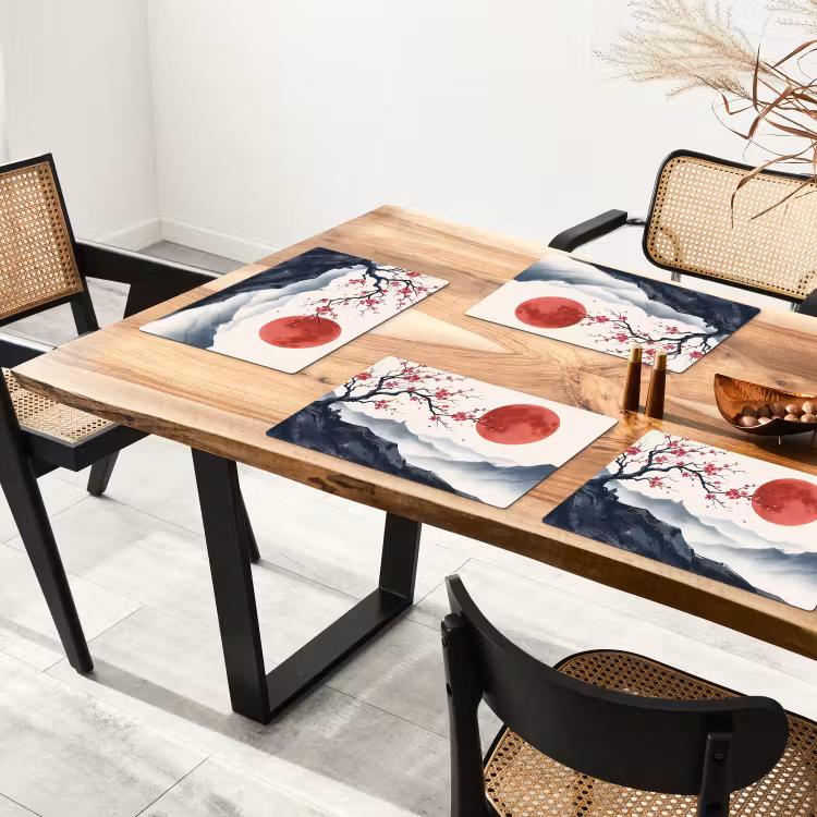 Placemat - 6 stuks - Kersenbloesem - Oosters - Rood — 5