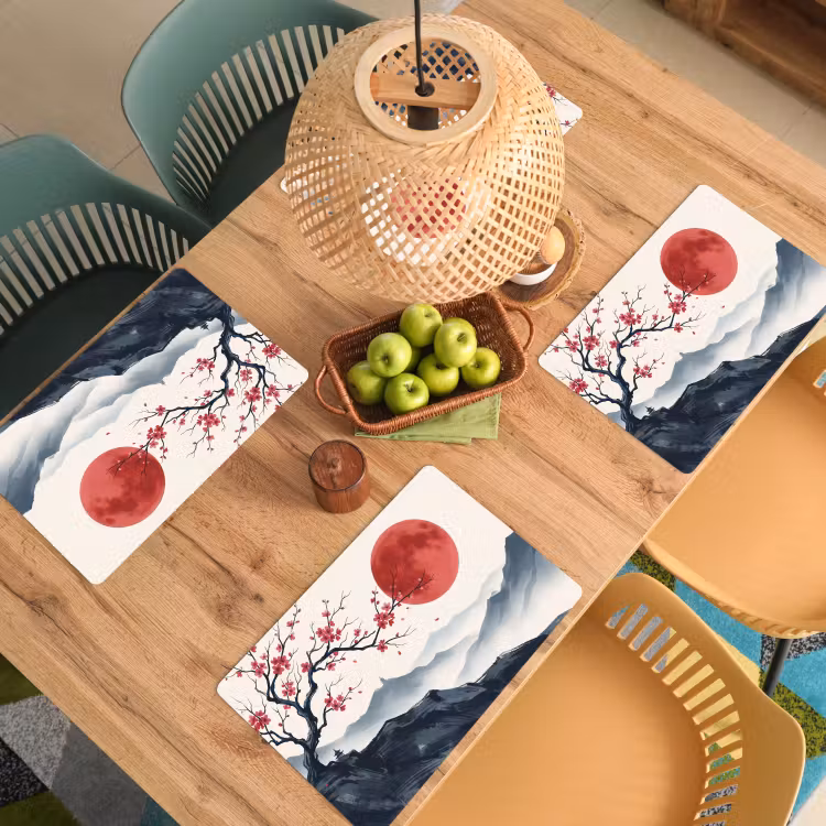 Placemat - 6 stuks - Kersenbloesem - Oosters - Rood — 6