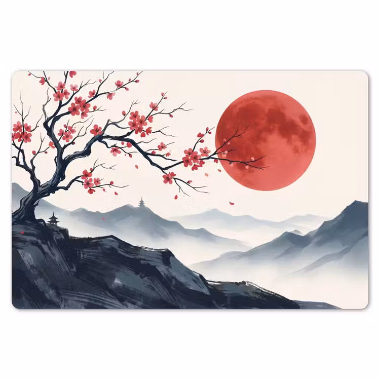 Placemat - 6 stuks - Kersenbloesem - Oosters - Rood — 7