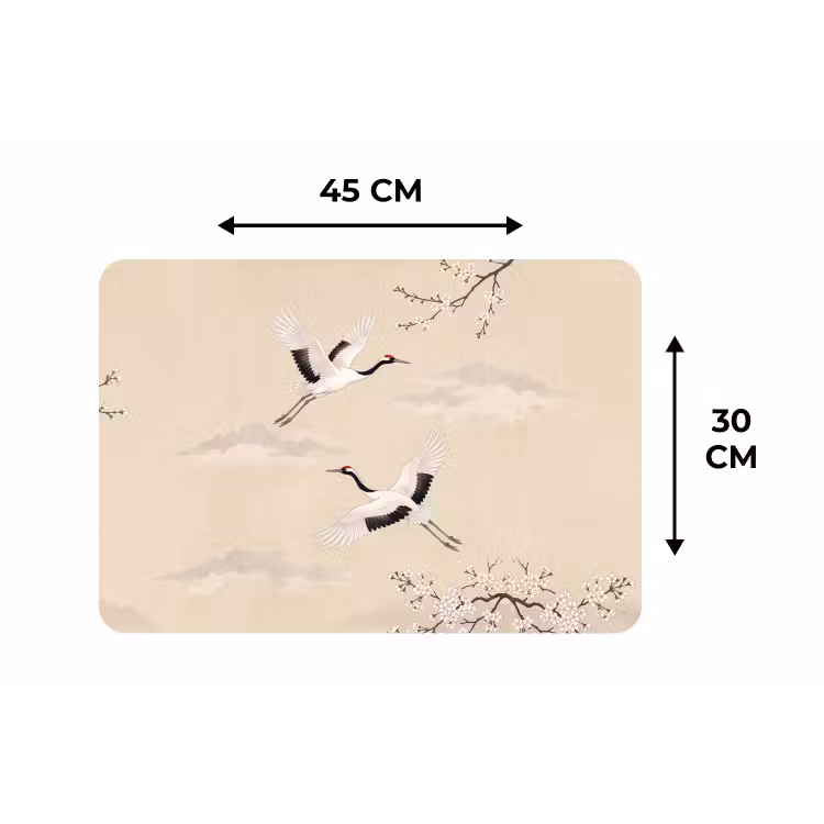 Placemat - 6 stuks - Kraanvogels - Bloesem - Beige — 3