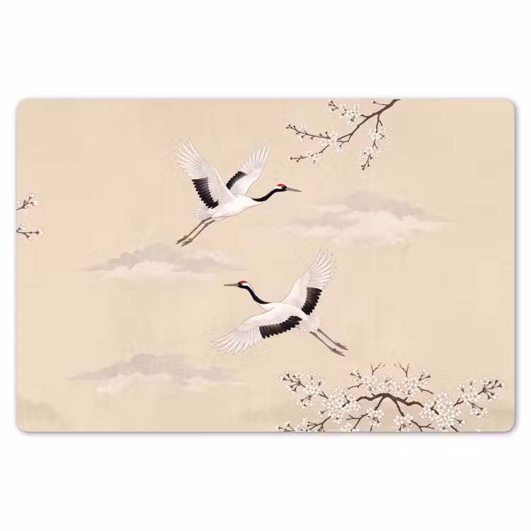 Placemat - 6 stuks - Kraanvogels - Bloesem - Beige — 7