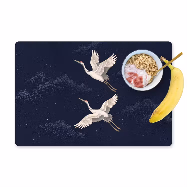 Placemat - 6 stuks - Kraanvogels - Nachthemel - Blauw — 1