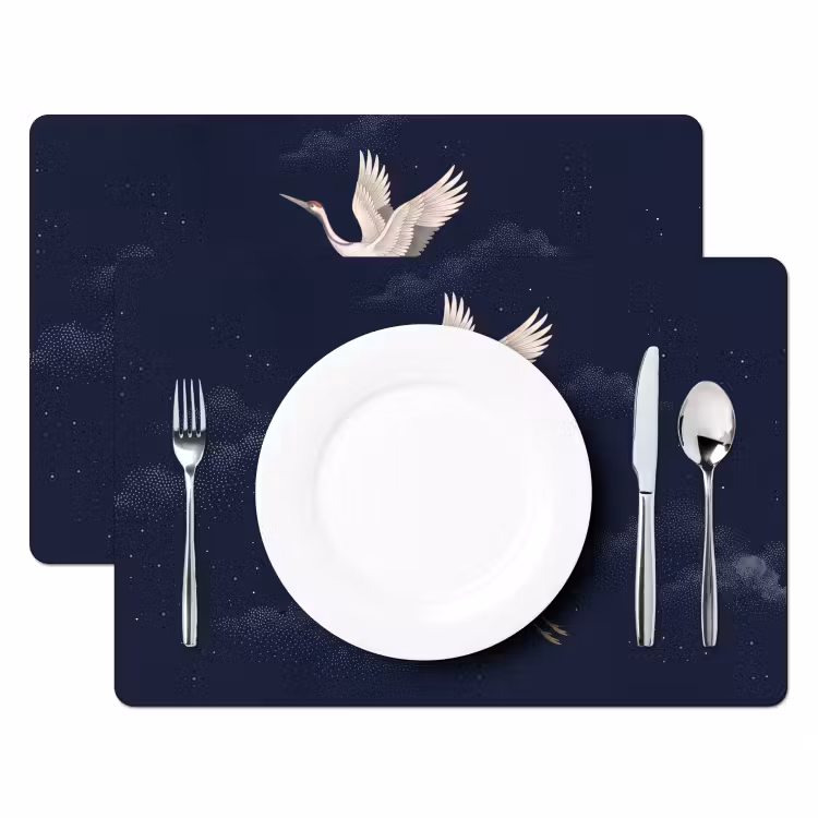 Placemat - 6 stuks - Kraanvogels - Nachthemel - Blauw — 2