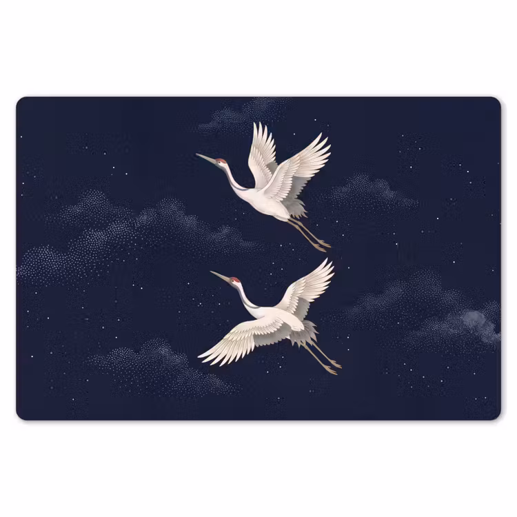 Placemat - 6 stuks - Kraanvogels - Nachthemel - Blauw — 7