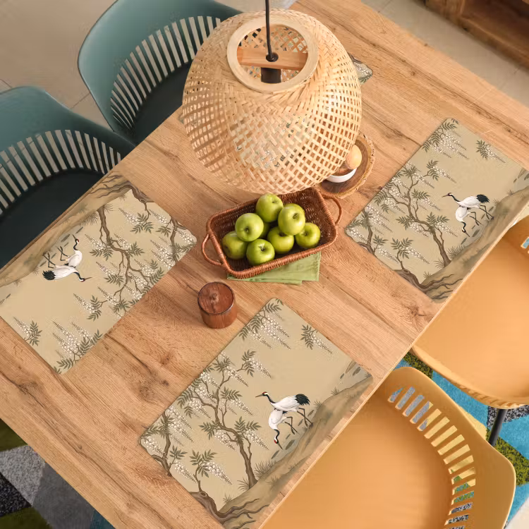 Placemat - 6 stuks - Kraanvogels - Water - Beige — 6