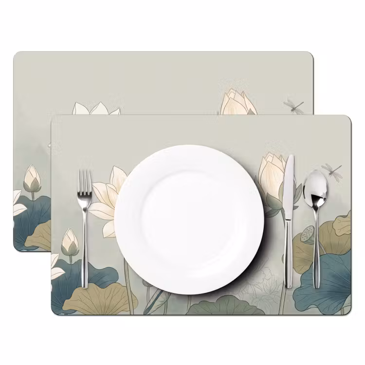 Placemat - 6 stuks - Lotus - Bloemen - Groen — 2