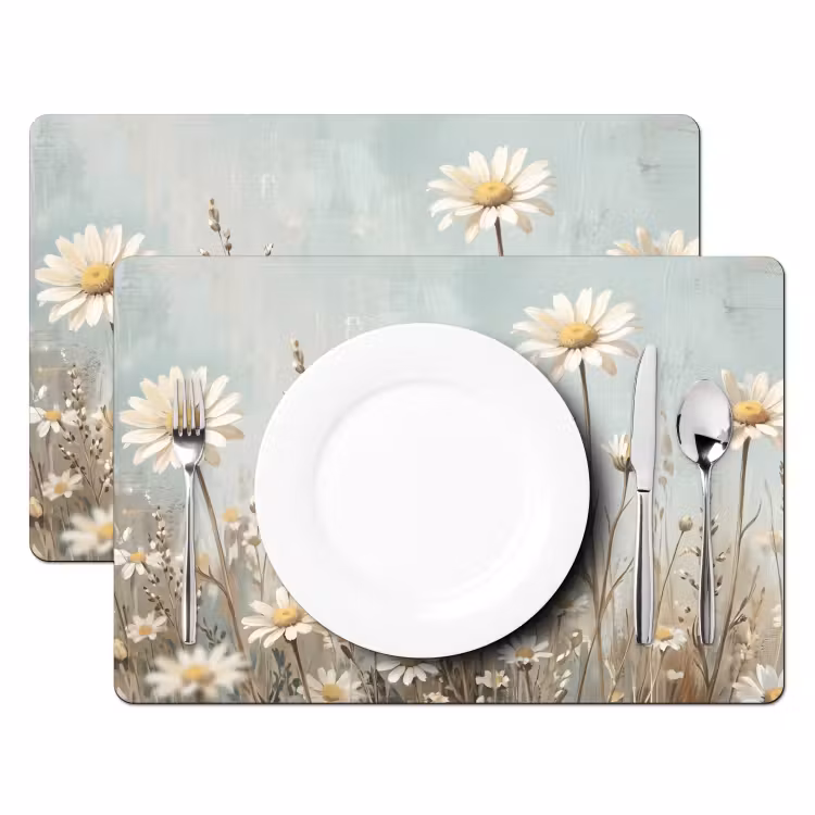 Placemat - 6 stuks - Madelief - Illustratie - Wit — 2