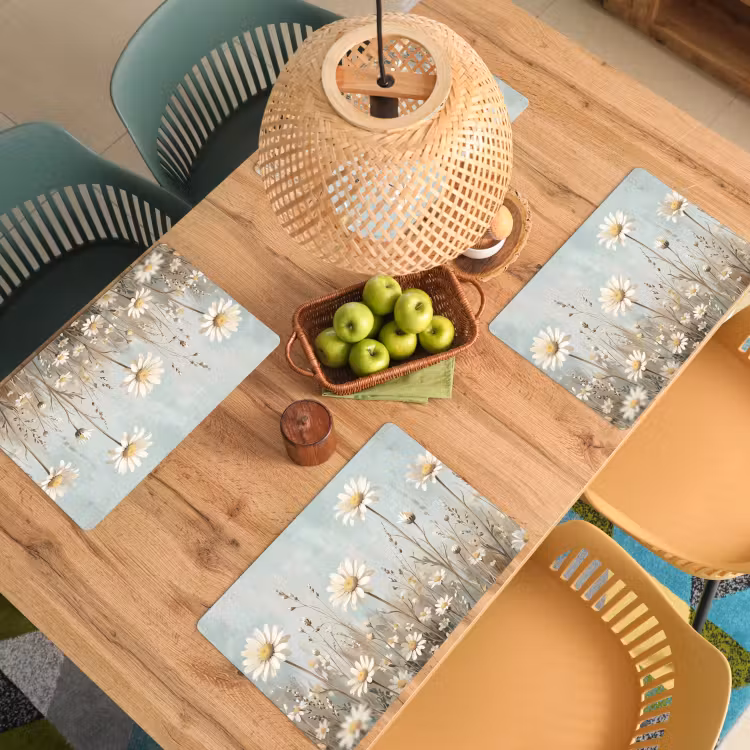 Placemat - 6 stuks - Madelief - Illustratie - Wit — 6