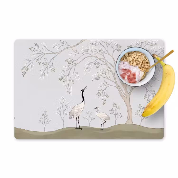 Placemat - 6 stuks - Minimalistisch - Kraanvogels - Blauw — 1