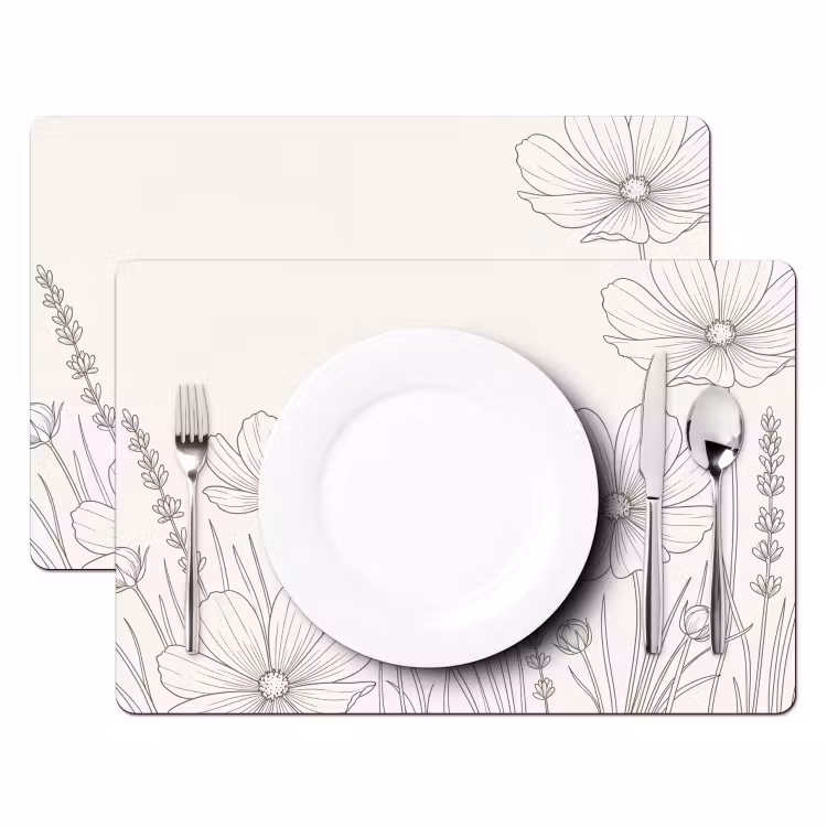 Placemat - 6 stuks - Minimalistisch - Modern - Bloemen - Beige — 2