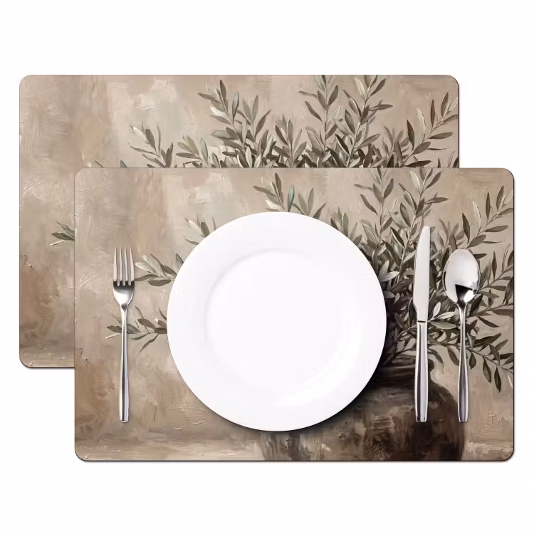 Placemat - 6 stuks - Olijfplant - Aardenpot - Abstract - Beige — 2