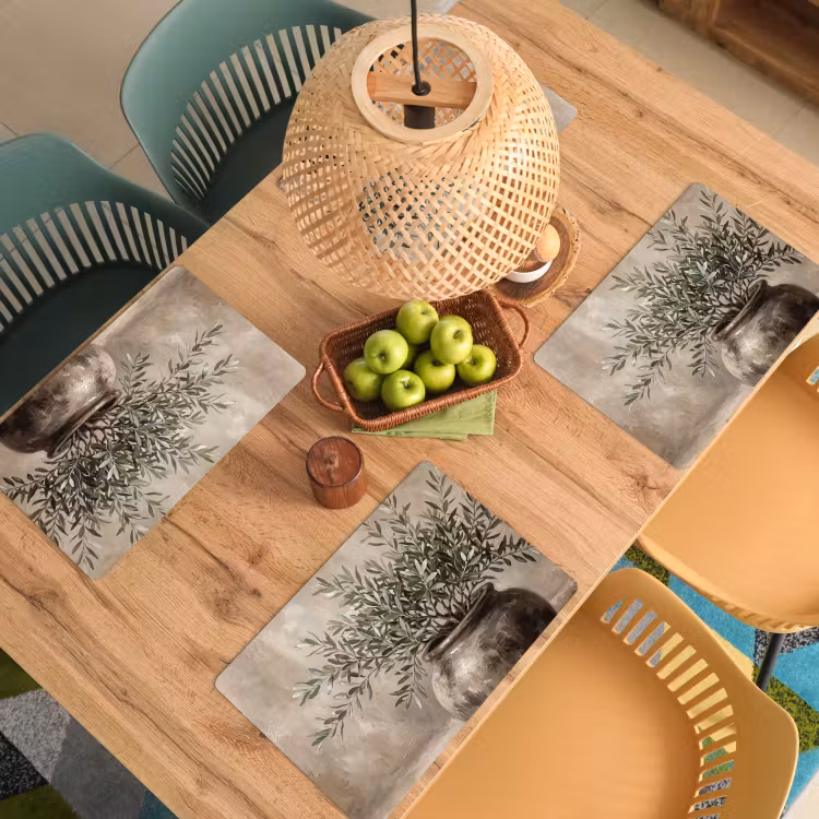 Placemat - 6 stuks - Olijfplant - Aardenpot - Abstract - Beige — 6