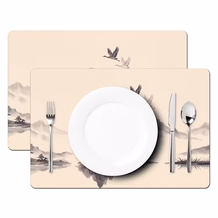 Placemat - 6 stuks - Oosters - Kraanvogels - Landschap — 2