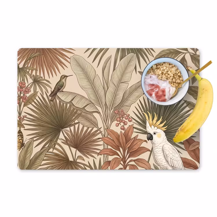 Placemat - 6 stuks - Tropisch - Vogels - Beige — 1